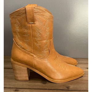 Bellini Women's Nayli Ankle Western Boots Size 6 Tan Brown Block Heel